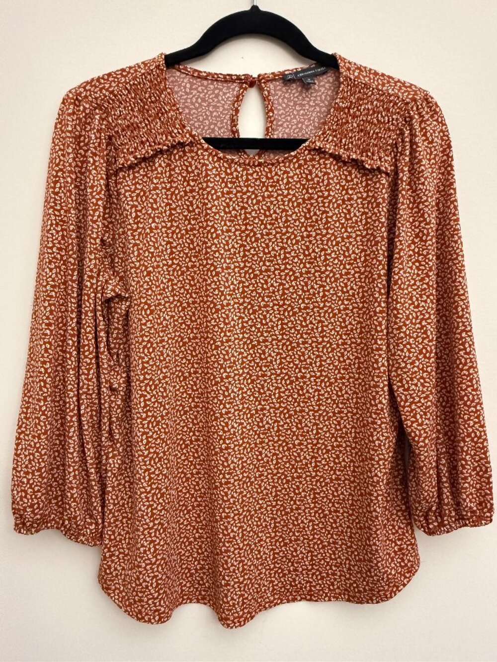 Orange Patterned Blouse with Gathered Shoulder Details - Adrianna Papell Size M